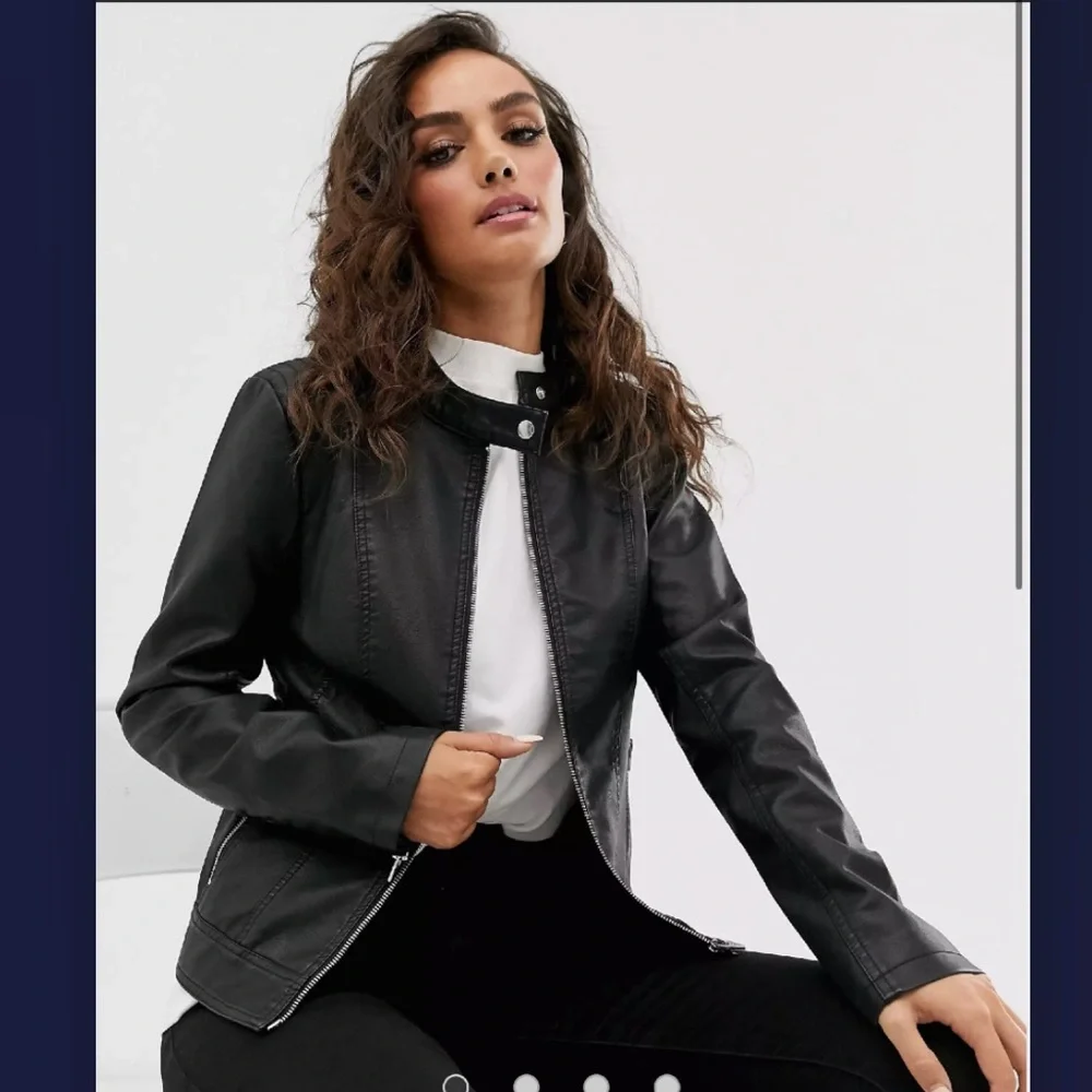 Vila Faux Leather Collarless Jacket - Picture 2 of 10